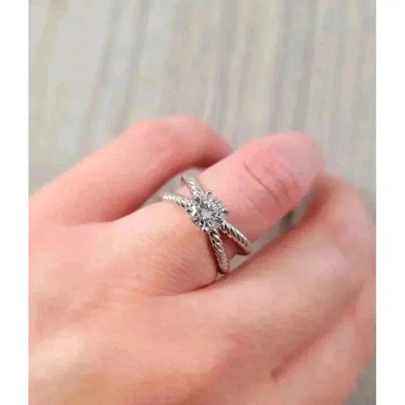 David Yurman Platinum Crossover Cable 1.00ct GIA Round Diamond Engagement Ring - Picture 3 of 12